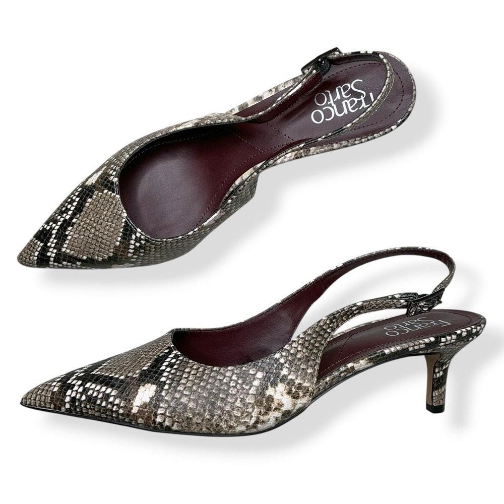 Franco Sarto Heels Women Size 8.5M Beige Snake Print Slingback Pointed Toe Kate